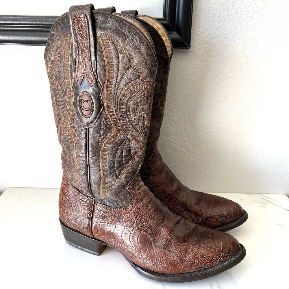 Cuadra Mens Ostrich Leather Boots Size 8.5 Brown